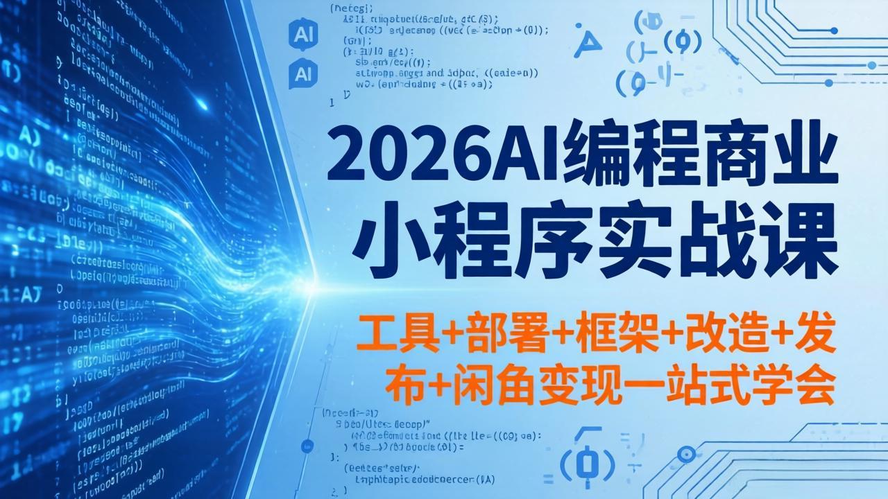 2026AI编程商业小程序实战课，工具+部署+框架+改造+发布+闲鱼变现一站式学会-网创百晓生