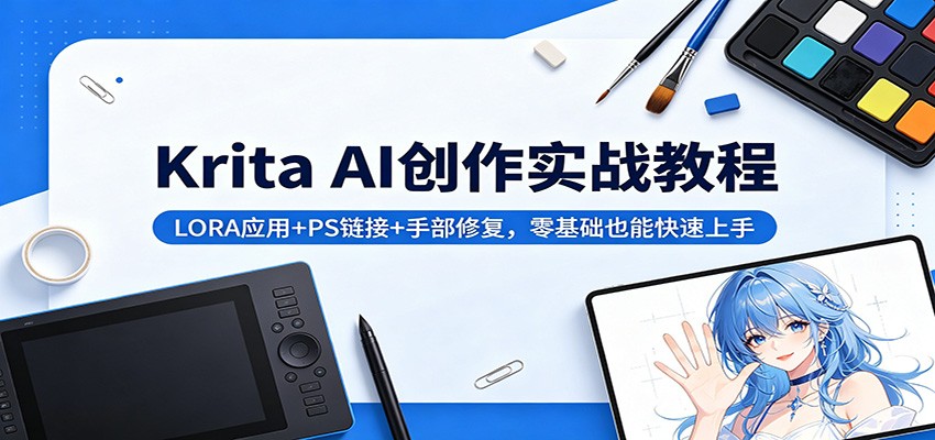 Krita AI创作实战教程：LORA应用+PS链接+手部修复，零基础也能快速上手-网创百晓生