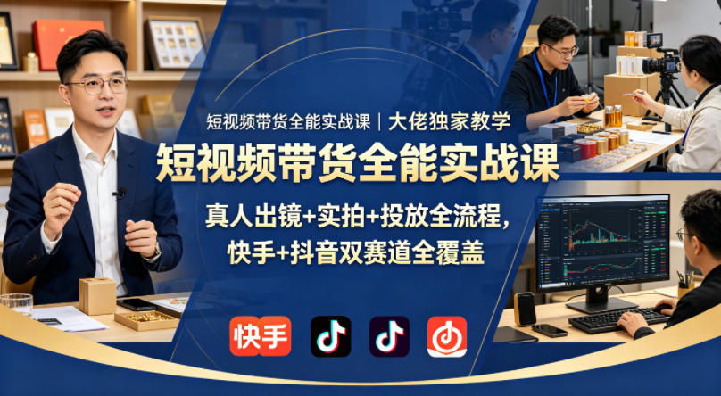 短视频带货全能实战课|大佬独家教学,真人出镜+实拍+投放全流程,快手+抖音双赛道全覆盖-90网