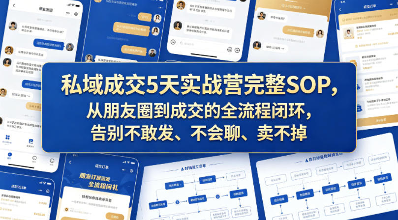 私域成交5天实战营完整SOP，从朋友圈到成交的全流程闭环，告别不敢发、不会聊、卖不掉-小白项目网