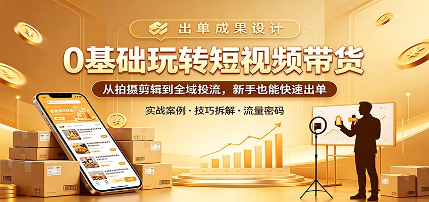 0基础玩转短视频带货：从拍摄剪辑到全域投流，新手也能快速出单-网创百晓生