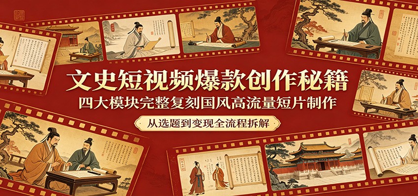 文史短视频爆款创作秘籍：四大模块完整复刻国风高流量短片制作-网创百晓生