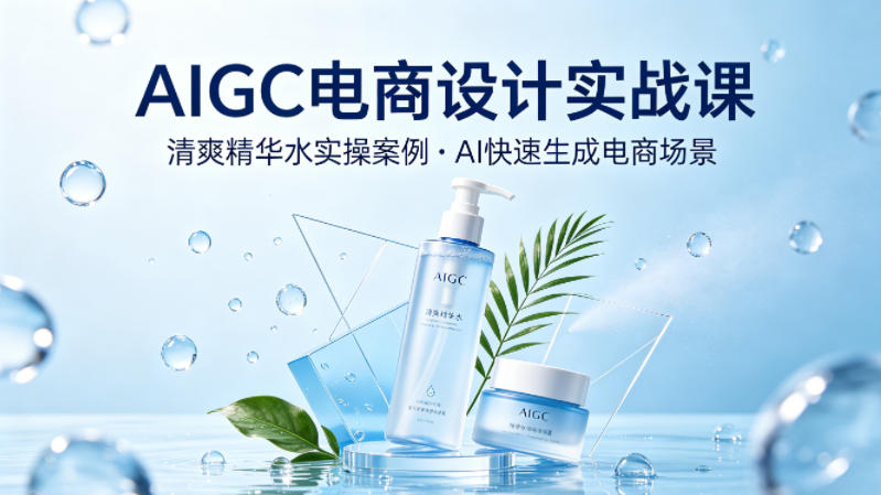 AIGC电商设计实战课，以清爽精华水为实操案例，教你用AI快速生成电商场景-小白项目网