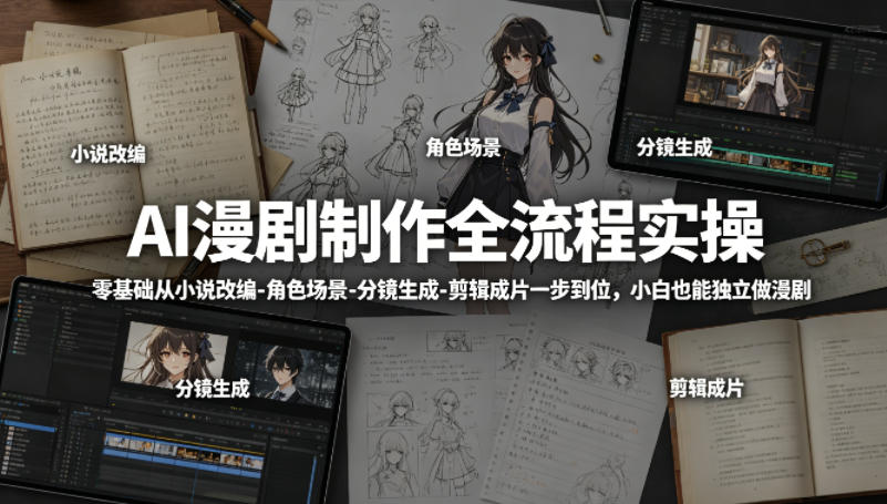 AI漫剧制作全流程实操，零基础从小说改编-角色场景-分镜生成-剪辑成片一步到位，小白也能独立做漫剧-小白项目网