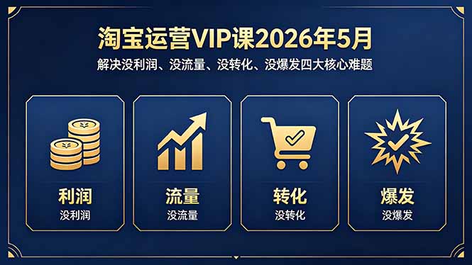 淘宝运营VIP课2026年5月：解决没利润、没流量、没转化、没爆发四大核心难题-网创百晓生