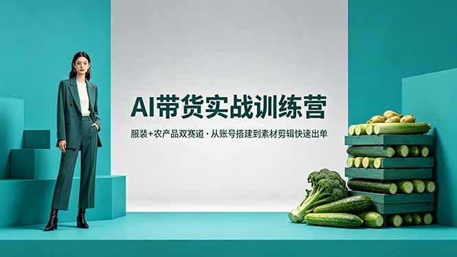 AI带货实战训练营，服装+农产品双赛道，从账号搭建到素材剪辑快速出单-网创百晓生