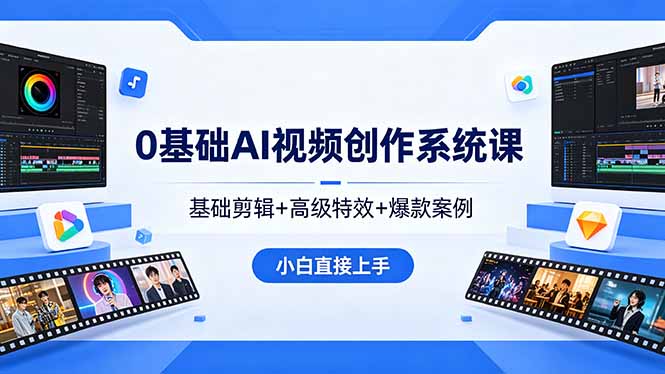 0基础AI视频创作系统课，基础剪辑+高级特效+爆款案例，小白直接上手-网创百晓生