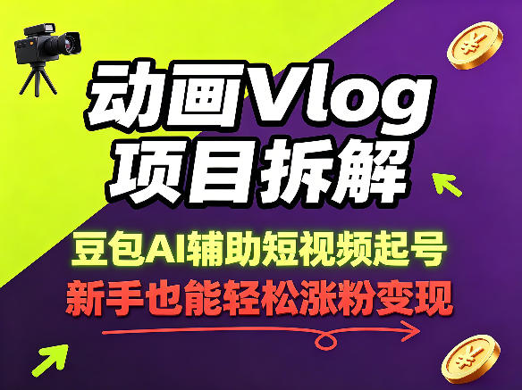 动画Vlog项目拆解，豆包AI辅助短视频起号，新手也能轻松涨粉，43条作品涨粉8.3W-小白项目网