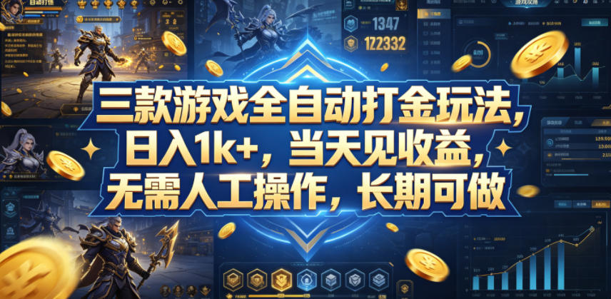 三款游戏全自动打金玩法，日入1k+，当天见收益，无需人工操作，长期可做【揭秘】-小白项目网