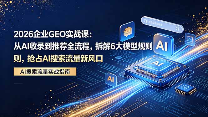 2026 企业GEO实战课：从AI收录到推荐全流程，拆解6大模型规则，抢占 AI 搜索流量新风口-网创百晓生