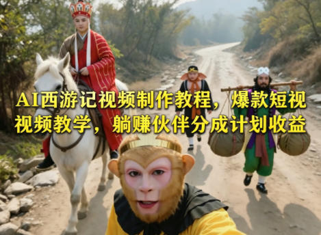 AI西游记视频制作教程，爆款短视频教学，躺賺伙伴分成计划收益-多课资源站