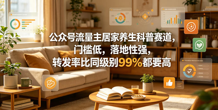 公众号流量主居家养生科普赛道，门槛低，落地性强，转发率比同级别99％都要高-90网