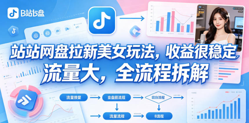B站网盘拉新美女玩法，收益很稳定，流量大，全流程拆解-小白项目网