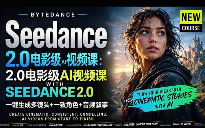 字节跳动的Seedance 2.0 AI电影视频生成制作教程，一键生成多镜头+一致角色+音频叙事-中英字幕-多课资源站