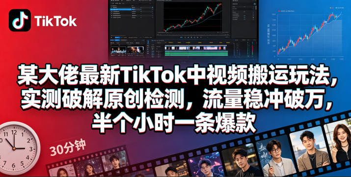 某大佬最新TikTok中视频搬运玩法,实测破解原创检测,流量稳冲破万,半个小时一条爆款-优优云网创