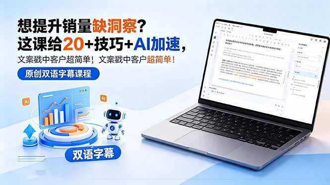 （18408期）想提升销量缺洞察？这课给 20 + 技巧 + AI 加速，文案戳中客户超简单！【原创双语字幕】-极栈网络