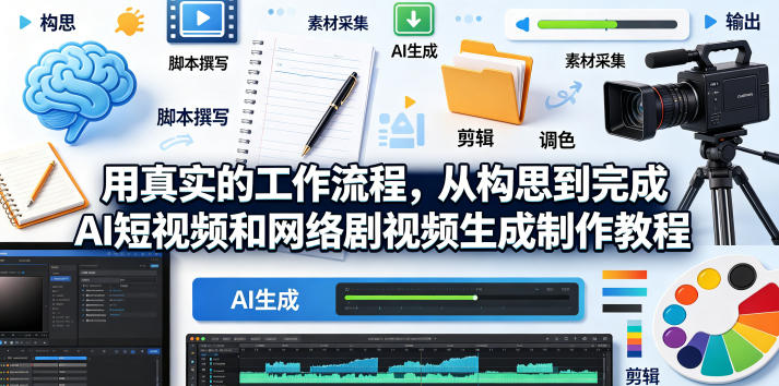 用真实的工作流程，从构思到完成AI短视频和网络剧视频生成制作教程-中英字幕-多课资源站