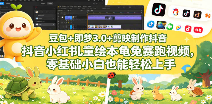 豆包＋即梦3.0+剪映制作抖音小红书儿童绘本龟兔赛跑视频，零基础小白也能轻松上手-优优云网创