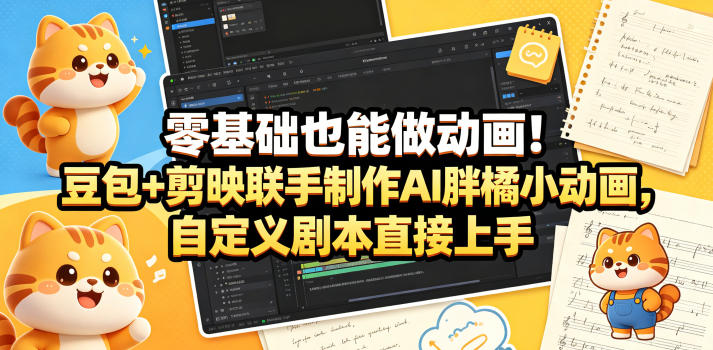 零基础也能做动画！豆包+剪映联手制作AI胖橘小动画，自定义剧本直接上手-优优云网创