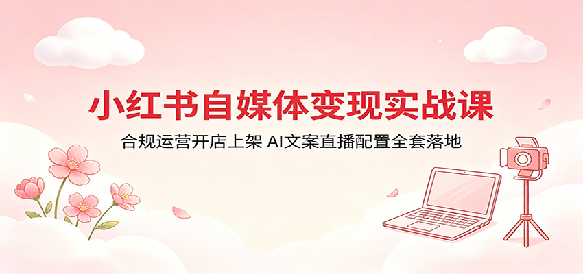 小红书自媒体变现实战课：合规运营开店上架，AI文案直播配置全套落地-优优云网创
