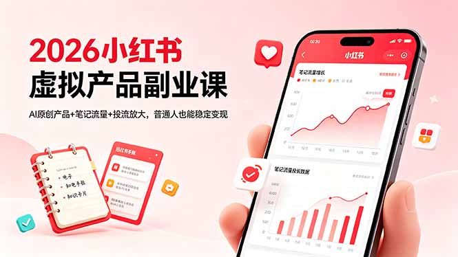 2026小红书虚拟产品副业课，AI原创产品+笔记流量+投流放大，普通人也能稳定变现-怪兽网创俱乐部