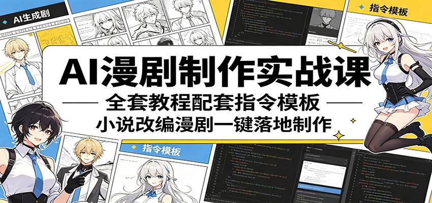 AI漫剧制作实战课:全套教程配套指令模板,小说改编漫剧一键落地制作-优优云网创