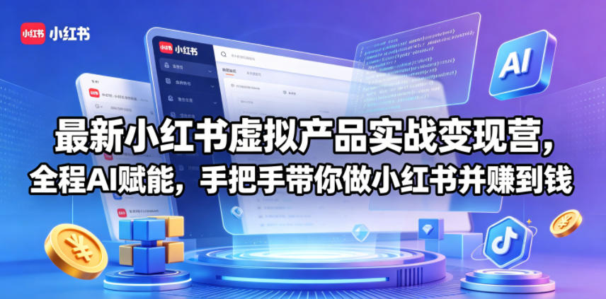 最新小红书虚拟产品实战变现营，全程AI赋能，手把手带你做小红书并赚到钱-小白项目网