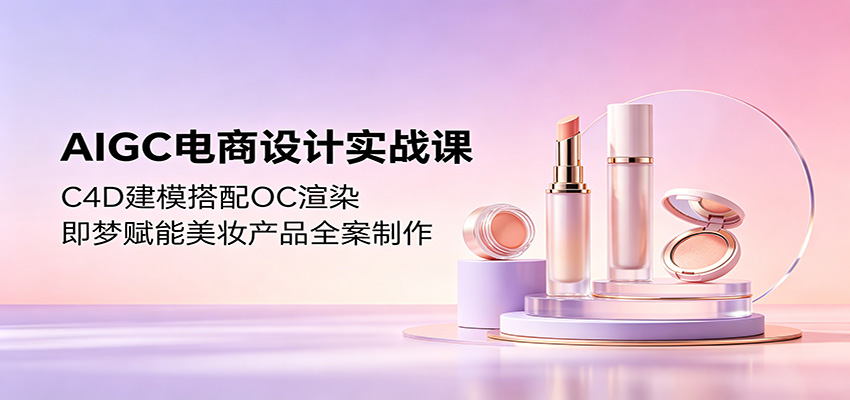 AIGC电商设计实战课：C4D建模搭配OC渲染，即梦赋能美妆产品全案制作