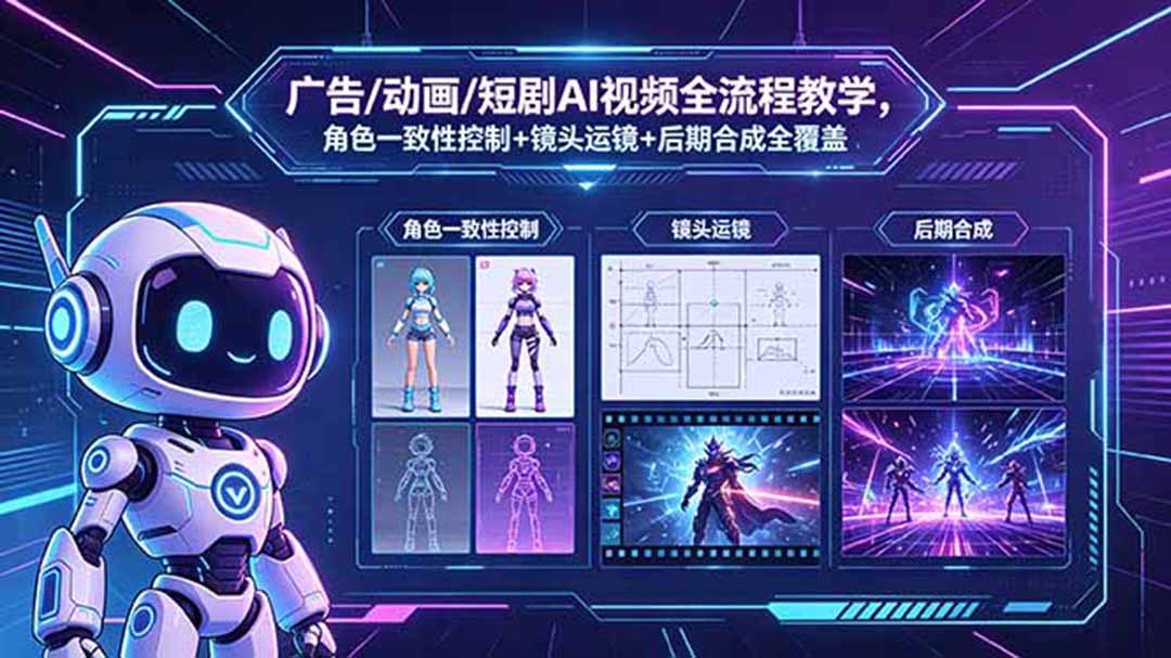 广告/动画/短剧AI视频全流程教学，角色一致性控制+镜头运镜+后期合成全覆盖-怪兽网创俱乐部