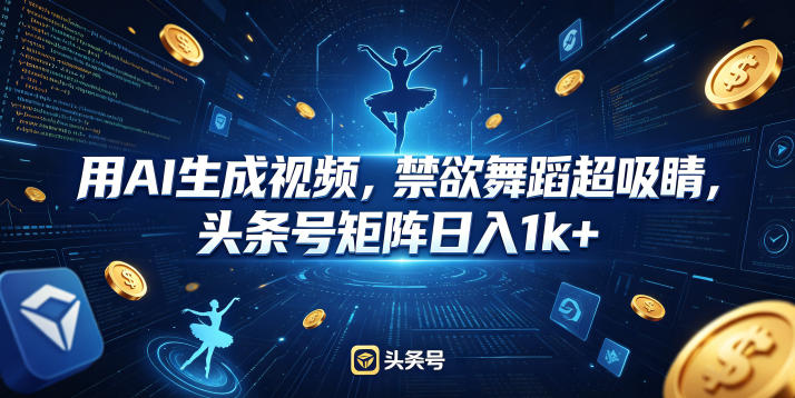 用AI生成视频，禁欲舞蹈超吸睛，头条号矩阵日入1k+-优优云网创