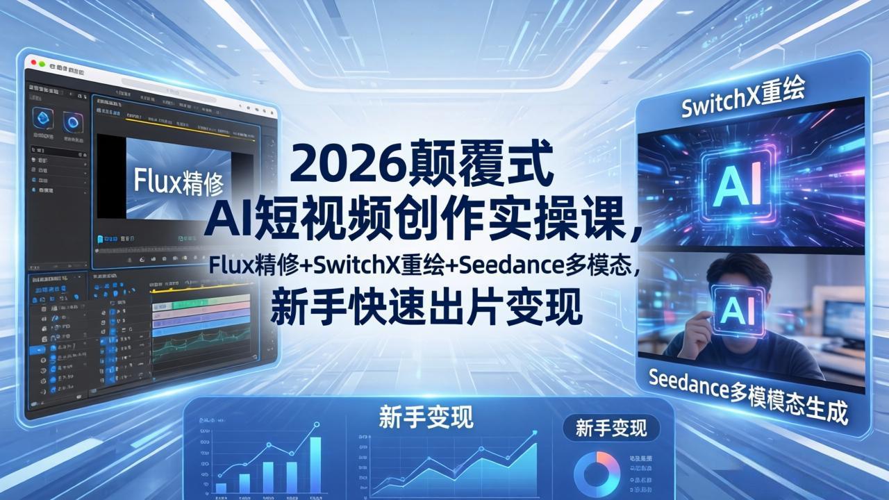 2026颠覆式 AI短视频创作课-5月更新，Flux精修+SwitchX重绘+Seedance多模态，新手快速出片变现-怪兽网创俱乐部