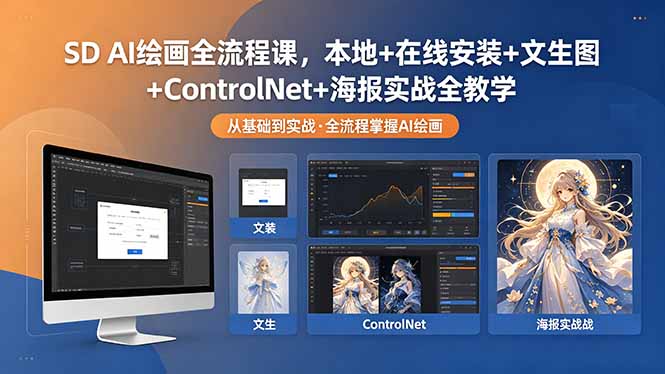 SD AI绘画全流程课，本地+在线安装+文生图+ControlNet+海报实战全教学-怪兽网创俱乐部
