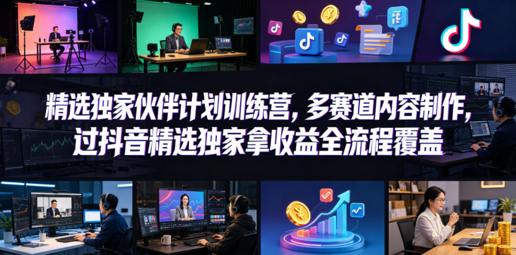 小豁食堂精选独家伙伴计划训练营，多赛道内容制作，过抖音精选独家拿收益全流程覆盖-怪兽网创俱乐部