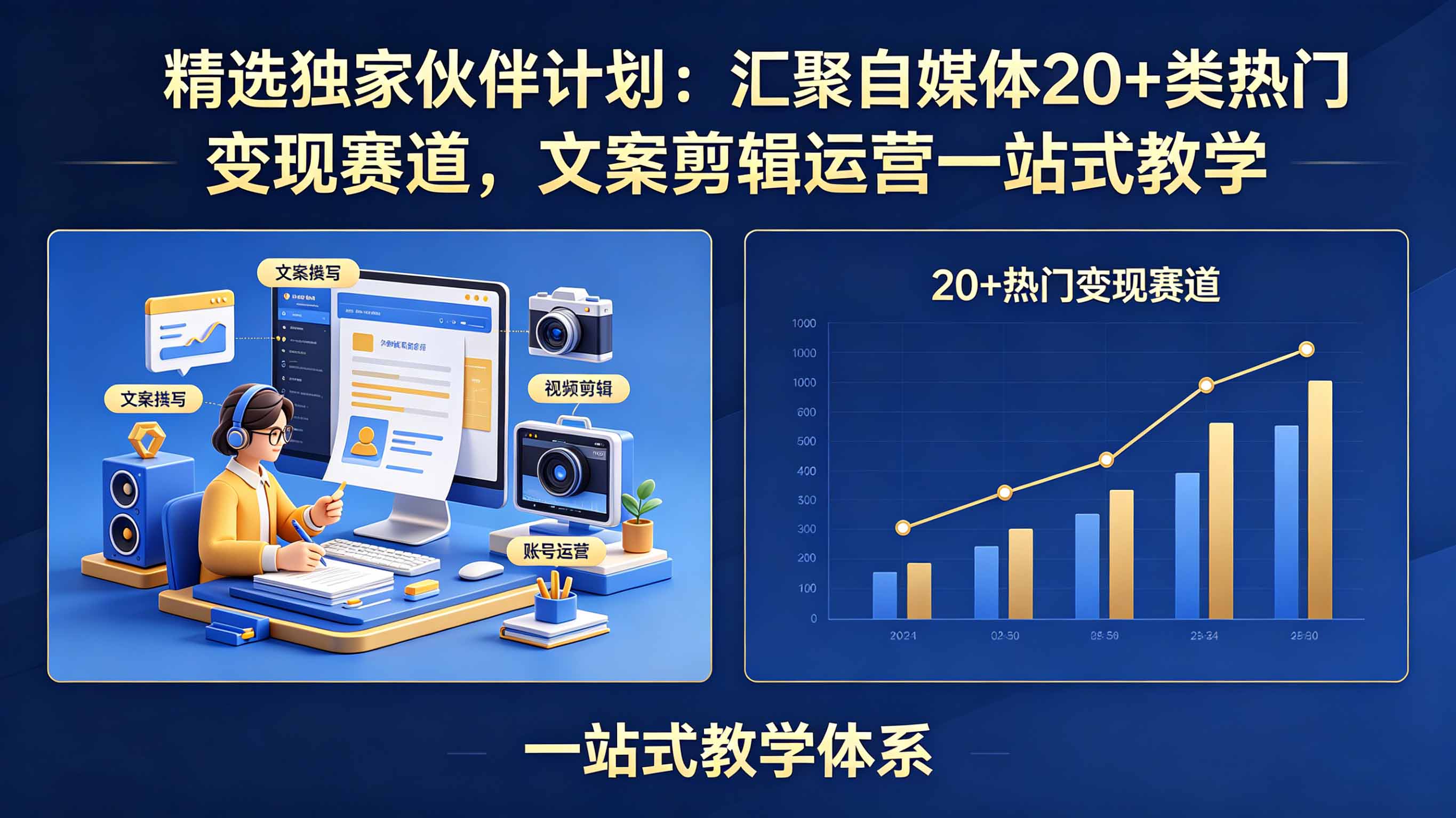 精选独家伙伴计划：汇聚自媒体20+类热门变现赛道，文案剪辑运营一站式教学-怪兽网创俱乐部