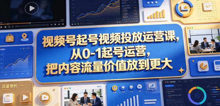 视频号起号视频投放运营课，从0-1起号运营，把内容流量价值放到更大-小白项目网