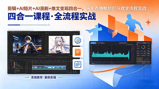 剪辑+AI短片+AI漫剧+推文变现四合一，从卡点抽帧到打斗戏全流程实战-怪兽网创俱乐部