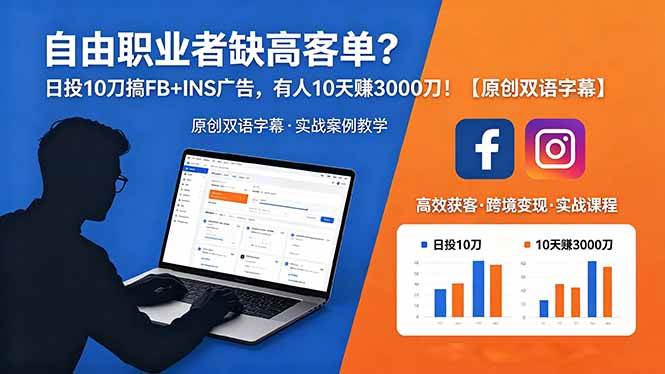 （18489期）自由职业者缺高客单？日投 10 刀搞 FB+INS 广告，有人 10 天赚 3000 刀！【原创双语字幕】-极栈网络