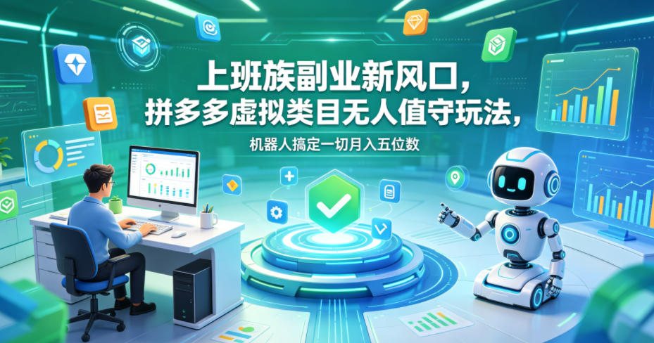 上班族副业新风口，拼多多虚拟类目无人值守玩法，机器人搞定一切月入五位数【揭秘】-小白项目网