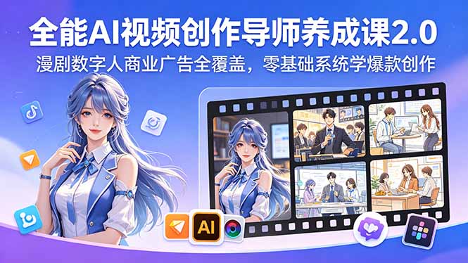 全能AI视频创作导师养成课2.0，漫剧数字人商业广告全覆盖，零基础系统学爆款创作-多课资源站