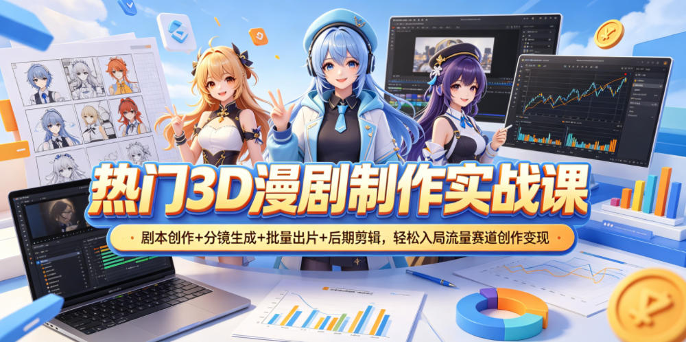 热门3D漫剧制作实战课，剧本创作+分镜生成+批量出片+后期剪辑，轻松入局流量赛道创作变现-怪兽网创俱乐部