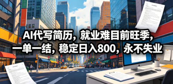 AI代写简历，就业难目前旺季，一单一结，稳定日入800，永不失业-怪兽网创俱乐部