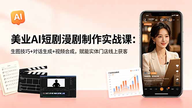 美业AI短剧漫剧制作实战课：生图技巧+对话生成+视频合成，赋能实体门店线上获客-网创百晓生