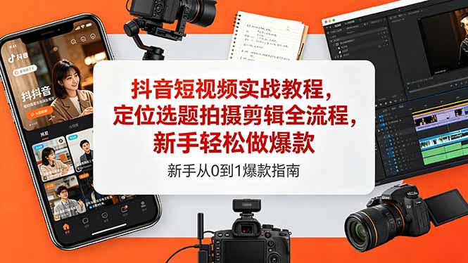 抖音短视频实战教程，定位选题拍摄剪辑全流程，新手轻松做爆款-网创百晓生
