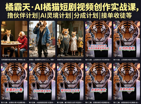 橘霸天·AI橘猫短剧视频创作实战课，撸伙伴计划|AI灵境计划|分成计划|接单收徒等-怪兽网创俱乐部