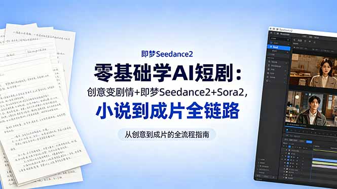 零基础学AI短剧：创意变剧情+即梦Seedance2+Sora2，小说到成片全链路-网创百晓生