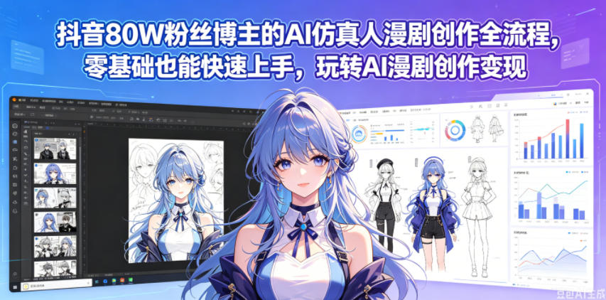 抖音80W粉丝博主的AI仿真人漫剧创作全流程，零基础也能快速上手，玩转AI漫剧创作变现-怪兽网创俱乐部