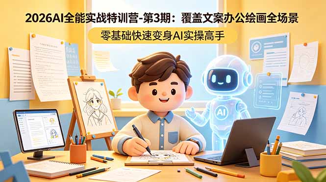 2026AI全能实战特训营-第3期：覆盖文案办公绘画全场景 零基础快速变身AI实操高手-网创百晓生