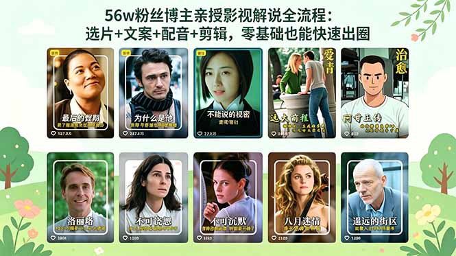 56万粉丝博主亲授影视解说全流程：选片+文案+配音+剪辑，零基础也能快速出圈-网创百晓生