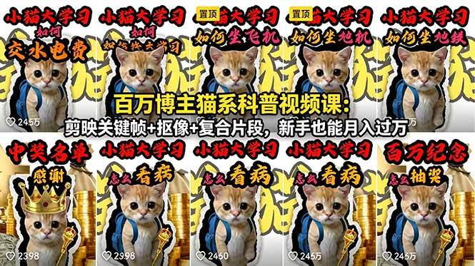 (18595期)百万博主猫系科普视频课:剪映关键帧+抠像+复合片段,新手也能月入过万-优优云网创
