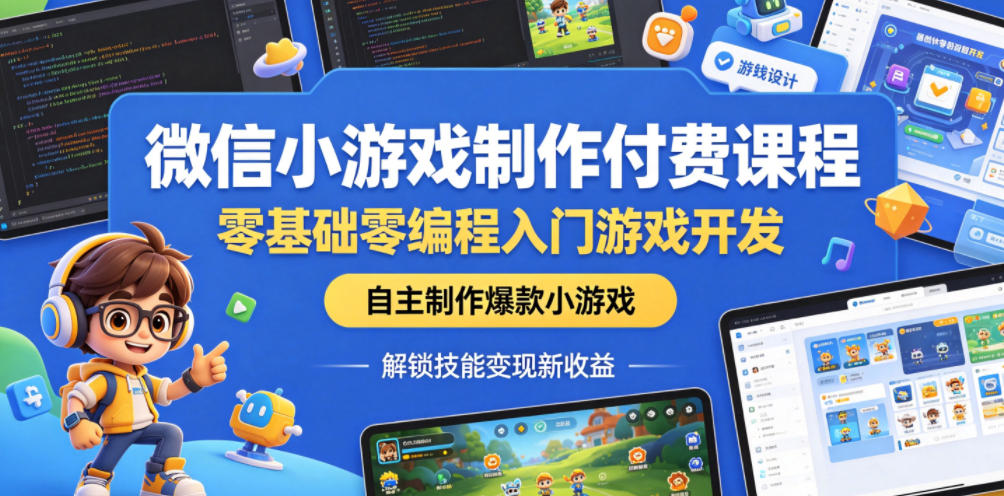 微信小游戏制作付费课程，零基础零编程入门游戏开发，自主制作爆款小游戏，解锁技能变现新收益-怪兽网创俱乐部